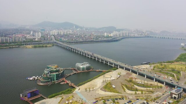 aerial veiw of Seoul, Gangnam banpo large bridge