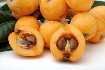 白い背景にビワ