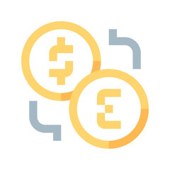Currency Exchange flat icon. Money Exchange with Dollar and Euro vector flat color sign.