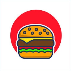 Delicious Fast Food Hamburger Flat Color Vector Design for Icon, Symbol, Graphic Resources, and Logo. EPS 10 Editable Stroke