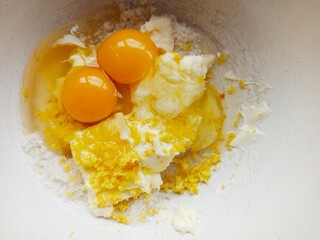 bowl ingredients for baking muffins