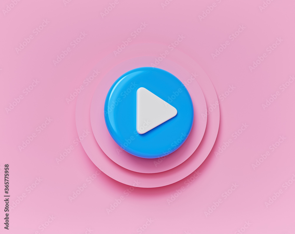 Fototapete abstract minimal round play button on pastel pink background. concept of video, audio playback. 3d r