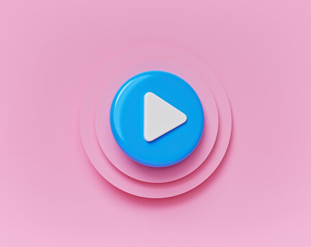 abstract minimal round play button on pastel pink background. Concept of video, audio playback. 3d rendering