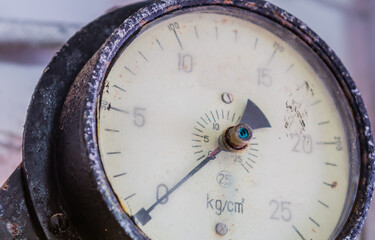 Closeup of old pressure gauge