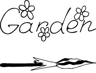 Lettering garden, a broom, vector