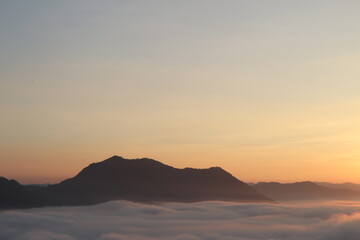 Beautiful landscape in mountains at sunrise, travel concept background, Phu Thok Loei, Thailand