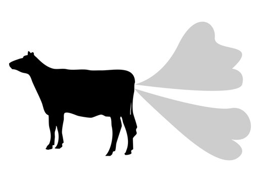Icono negro de una vaca expulsando gases.