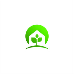 Leaf and Green House Logo Design Concept Template