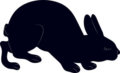 Obraz premium Hand-drawn black silhouettes of cute rabbits sitting in various poses, Isolated On White Background. Detailed vector Illustrations.