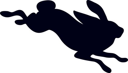 Hand-drawn black silhouette of cute rabbit, running, looking up and sitting in various poses , isolated on white background .Vector illustration.