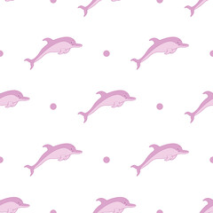 Cute dolphin seamless pattern on isolated white background. 