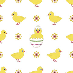 Cute chick seamless pattern vector on isolated white background.