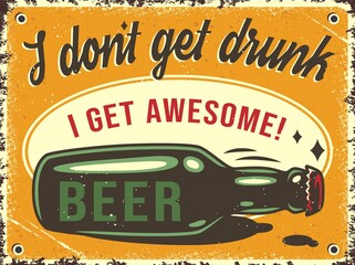 Retro poster with lying beer bottle and cap