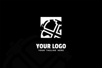 Isolated Black and White Hammer Logogram