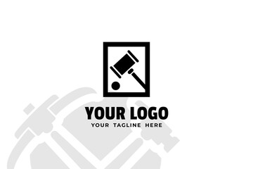 Naklejka premium Isolated Black and White Hammer Logogram
