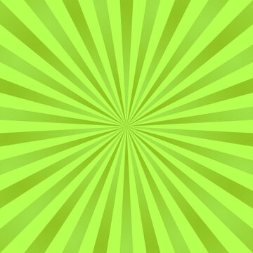 Green ray background. Vintage abstract texture. Retro starburst, sun beam. Halftone color. Light burst. Bright shine sunburst. Empty blank, scrapbook surface. Clean nature energy. Vector illustration