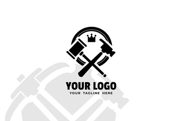Isolated Black and White Hammer Logogram