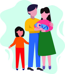 Fototapeta premium Vector cute family with baby and newborn baby. The concept of family. Statement from the hospital