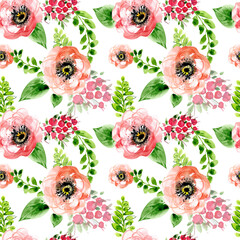 Floral watercolor seamless pattern in red tones