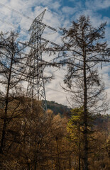 Electrical tower under beautiful sky.