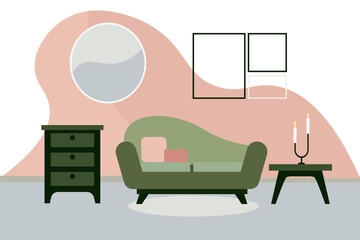 Illustration with the interior design of the living room