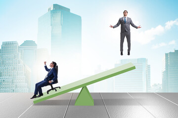 Competition concept with businessman and seesaw