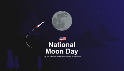 National Moon day illustration vector, the first human landing day to the moon