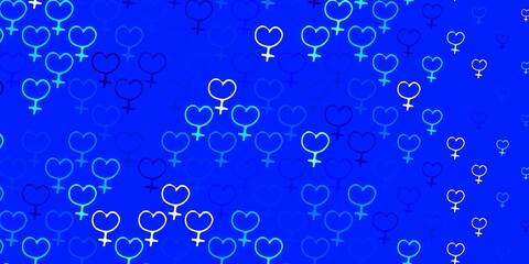 Light BLUE vector texture with women's rights symbols.