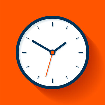 Clock icon in flat style, timer on orange background. Business watch. Vector design element for you project