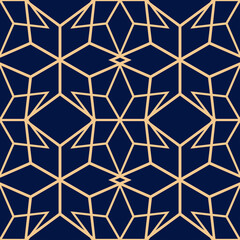Dark blue seamless background with golden pattern. Arabic ornament