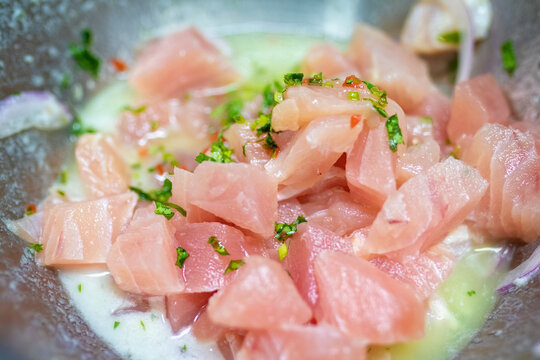 Preparando ceviche peruano para fotografiar