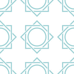 Geometric seamless background. Blue print on white