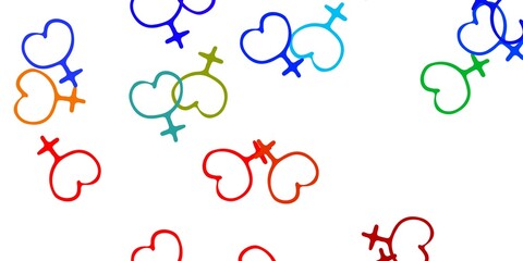 Light Multicolor vector backdrop with woman's power symbols.