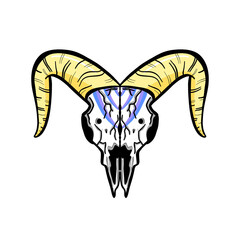 Cartoon Illustration Logo of an Animal Skull Like a Ram or Deer 