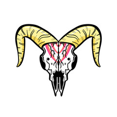 Cartoon Illustration Logo of an Animal Skull Like a Ram or Deer 