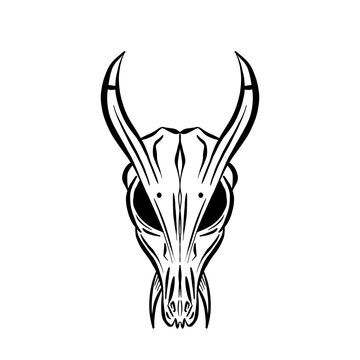 Cartoon Illustration Logo of an Animal Skull Like a Ram or Deer 