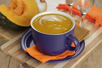 Pumpkin cream in blue cup