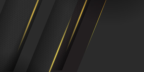 Futuristic perforated technology abstract presentation background with yellow neon glowing lines. Vector banner design