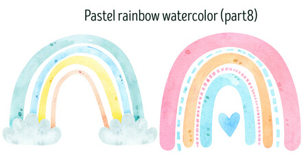 Watercolor cute rainbow, cloud. Baby illustrations, scandinavian print, nursery decor sweet dreams, hello little one, dream big. Baby shower, invitation, greeting card, nursery poster. Boho rainbow