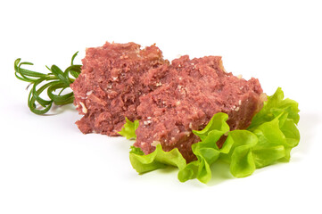 Beef stew with herbs, isolated on white background