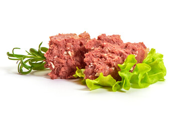 Beef stew with herbs, isolated on white background