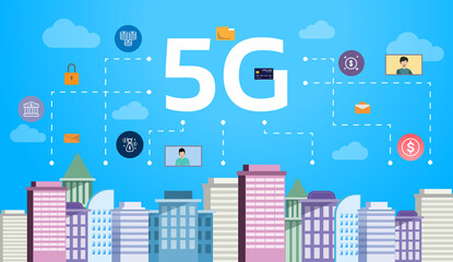 Vector illustration 5G wireless internet connection flat style