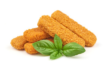 Fish fingers with basil isolated on white background.