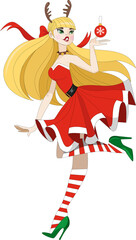 Obraz premium girl in Santa Claus's Christmas dress holding a New Year's ball