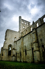 Fototapeta na wymiar The ruins of Jumieges Abbey are an impressive tourist attraction in Normandy, France