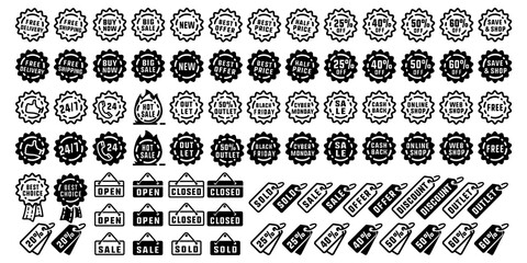 Shopping sale labels set. Collection of labels and badges for sale, shopping, offer, discount, promotion and online shop. Vector and illustration.