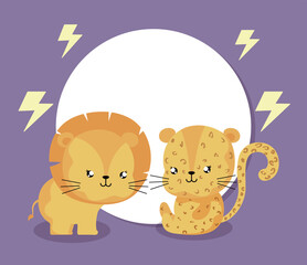 cartoon of animales with decor, cute card