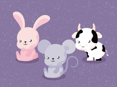 cartoon of animales with decor, cute card