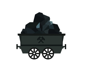 Coal mine trolley, mining cart with coal