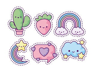 set of fashion patches, fun cartoon icons